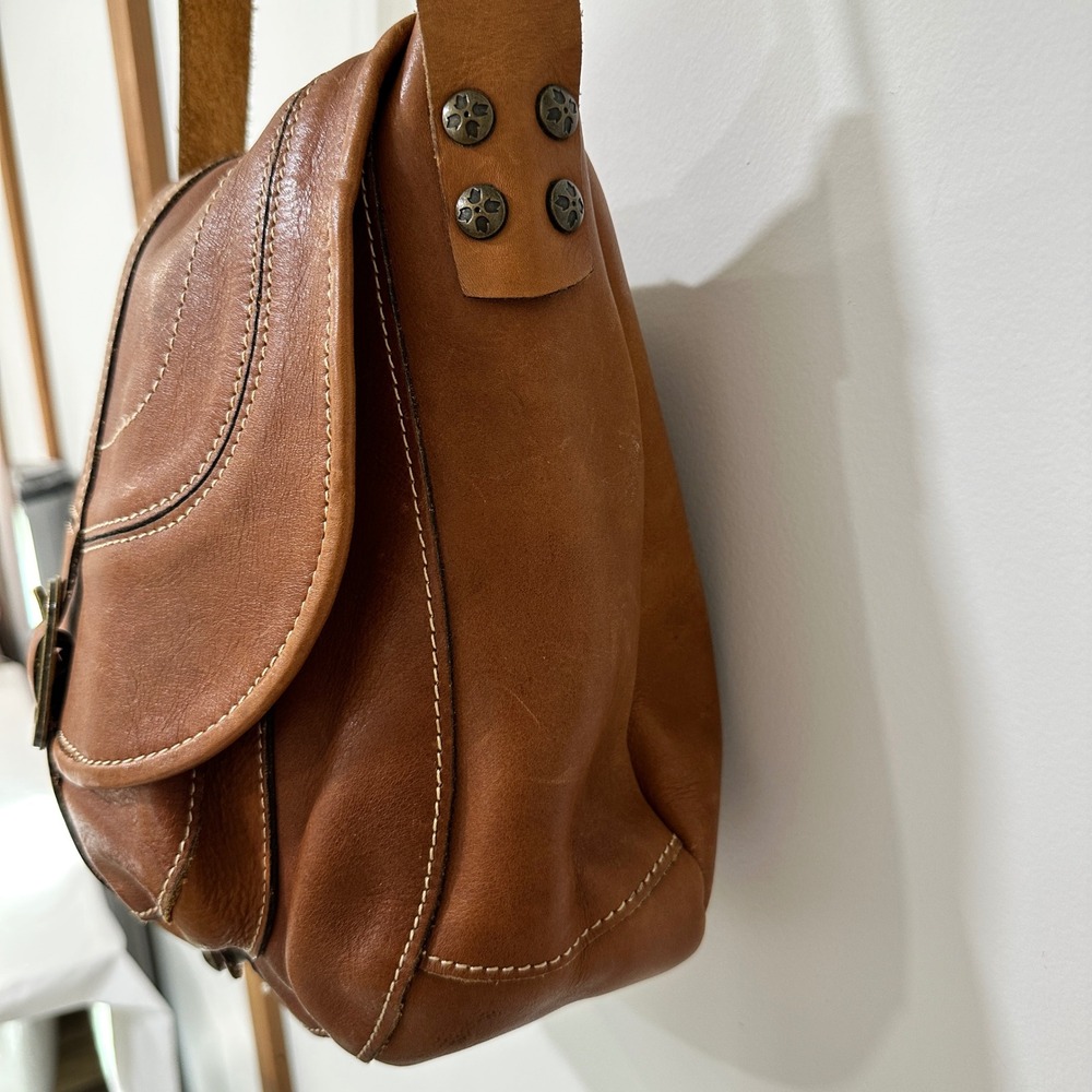 Patricia Nash Italian Leather Saddle Crossbody Women Medium Tan Buckle | Boho - Picture 3 of 15